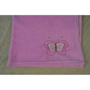 RN 67227 Pink Butterfly Baby Blanket Gray White Chevron Wings Plush Soft Lovey